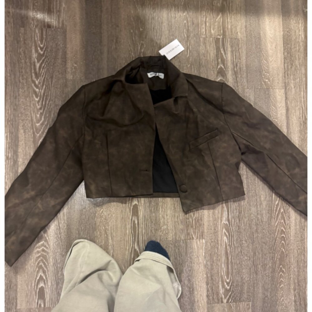 WeWoreWhat Patina Cropped Blazer Jacket Brown XS Vegan Leather Moto